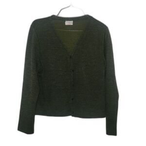 Studio C Vintage Green Cardigan Sweater Womens L Knit Button-Up